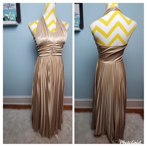 Gold vintage style stretchy halter dress size M